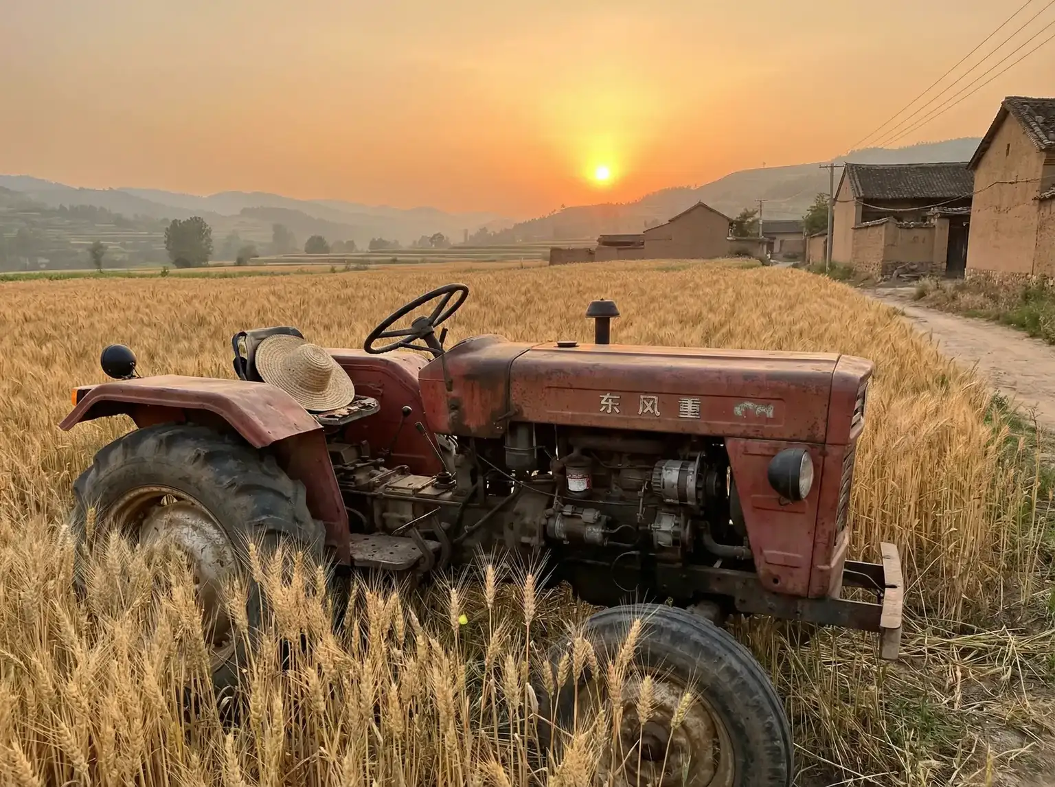 夕阳下的老式拖拉机停在麦田边 - 免费看动画片 田间记忆